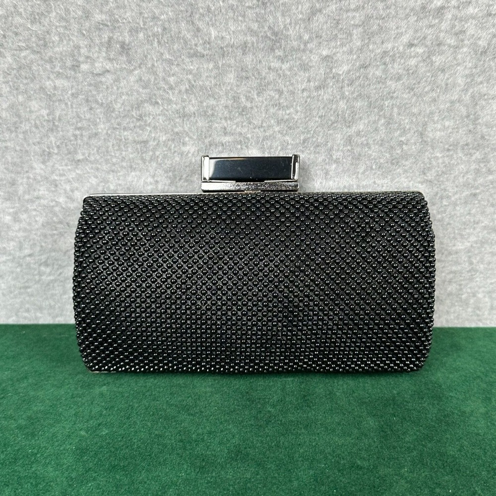 Fully Beaded Evening Bag Black Purse Hard Shell Clutch Hideaway Crossbody Chain